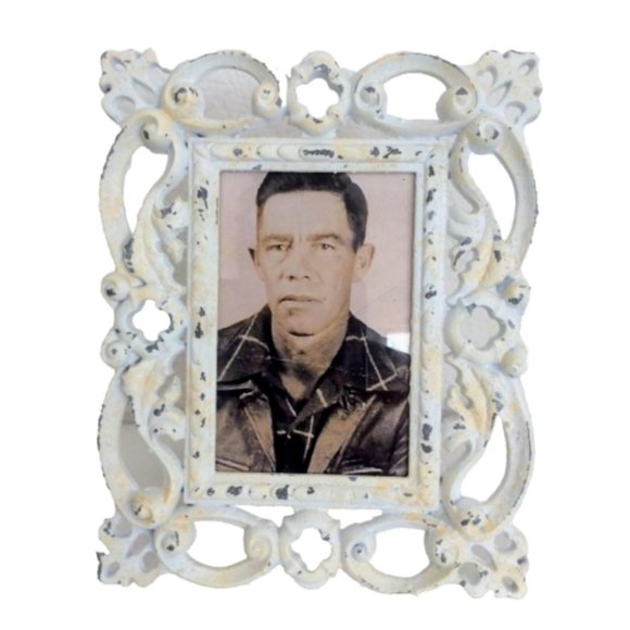 Beautiful Heavy Metal Photo Frame Whitewashed NWOT - Picture 1 of 3